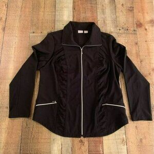 Chico’s womens black full zip lightweight top with ruffle detail -1